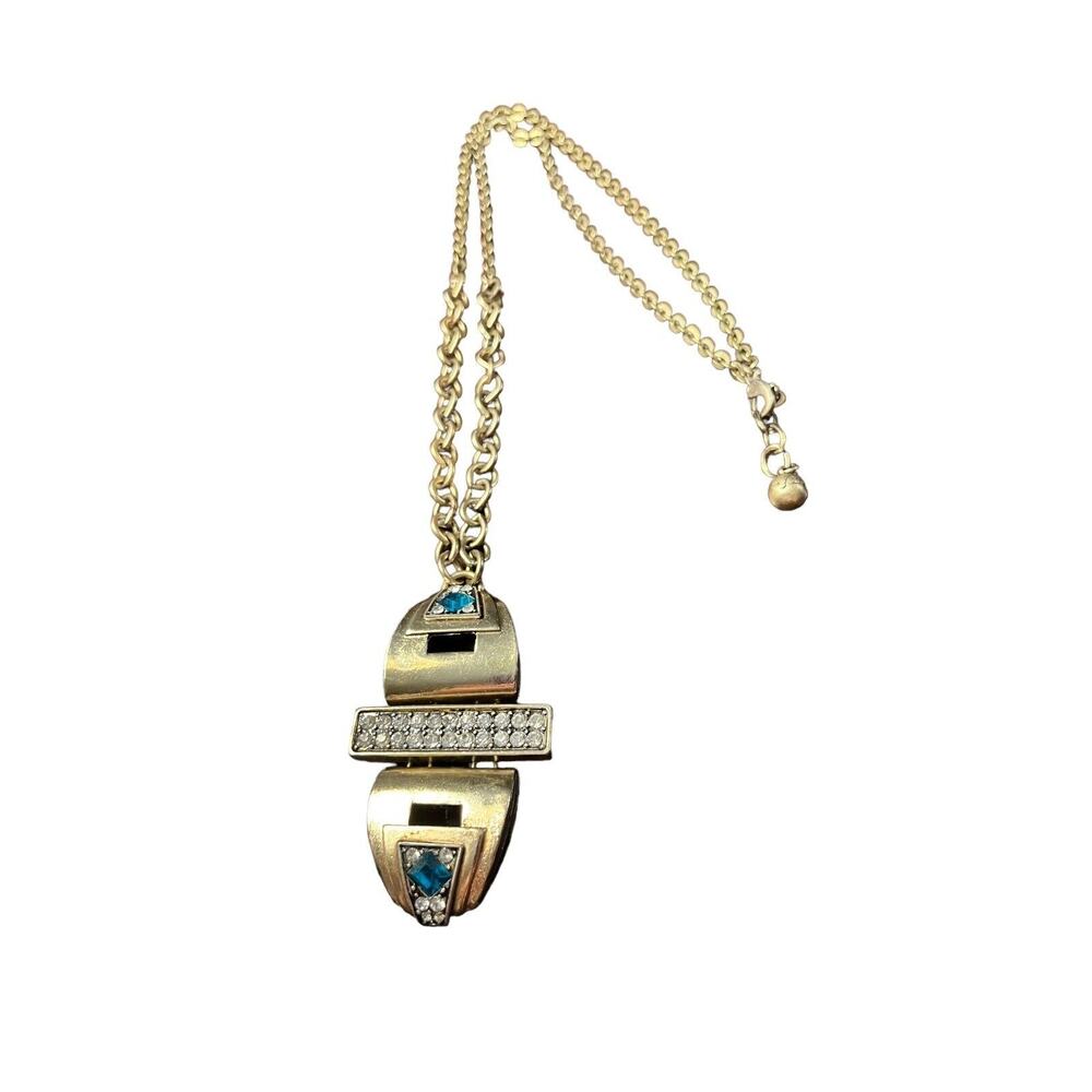 Lulu Frost Solar Necklace Statement Brass Tone J Crew Long Crystal Signed